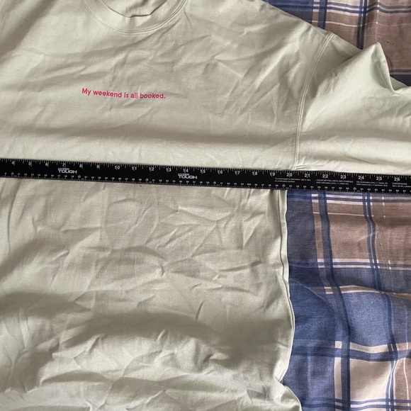 Short Sentence Designer Label Mint Green Sweater Xs My Weekend Is All Booked - Picture 8 of 9